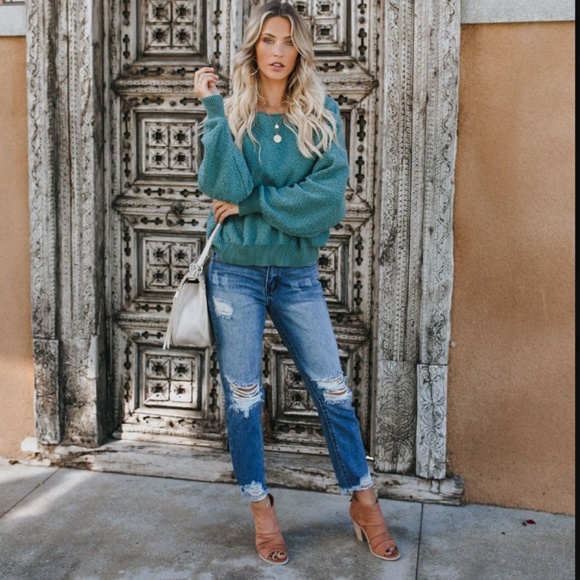 GWENIE Open Back Teal Sweater - Picture 5 of 7